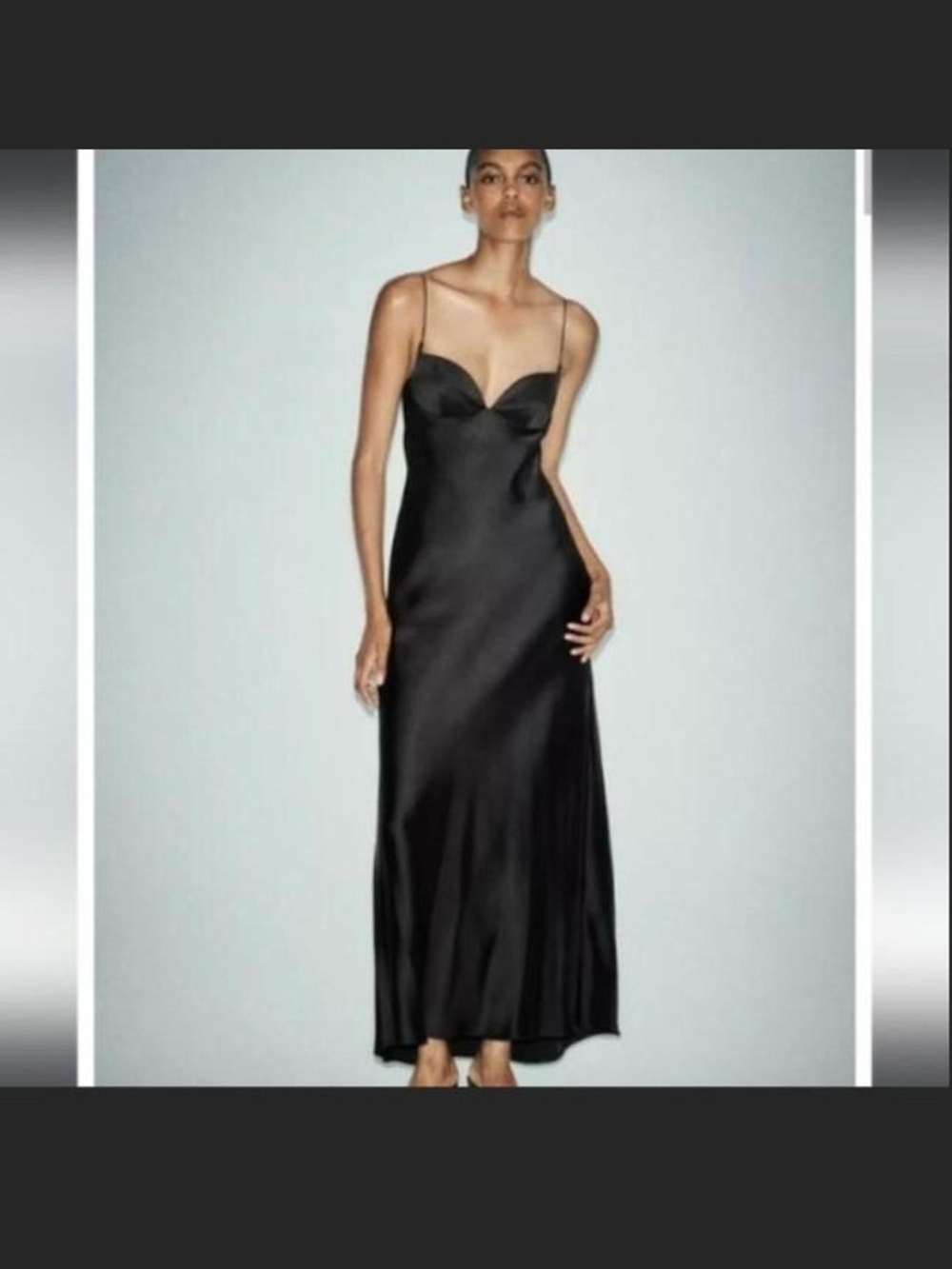 Zara Black Satin Maxi Slip Dress